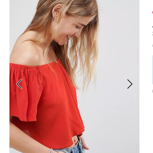 ASOS Coral Off the Shoulder Flowy Crop Top - Picture 2 of 3